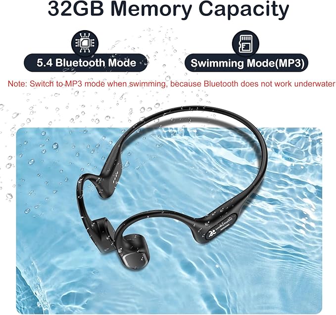 Bone Conduction Swimming Headphones, IP68 Waterproof Earbuds with 32GB MP3, Bluetooth 5.4 Open Ear Sport Earphones, Underwater Headphones for Swimming, Running, Cycling, Marathon-SurfAudio
