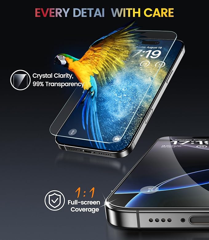 EZ-GLAZ- 4 Pack for iPhone 16 Pro Privacy Screen Protector [6.3"] With 2 Pack Camera Lens Protector, 9H+ Hardness 12FT Military Grade Shatterproof Scratch Resistant Durable Tempered Glass Film with Flawless Fit Kit