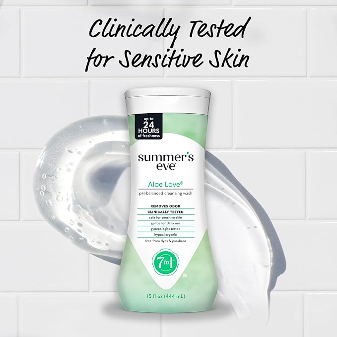 Summer's Eve Aloe Love All-Over Daily Feminine Wash, Gentle pH-Balanced Body Wash for Women Removes Vaginal Odor, 15 Fl Oz, Pack of 3