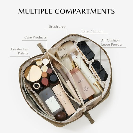 EACHY Travel Makeup Bag,Large Capacity Cosmetic Bags for Women,Waterproof Portable Pouch Open Flat Toiletry Bag Pattern Makeup Bag