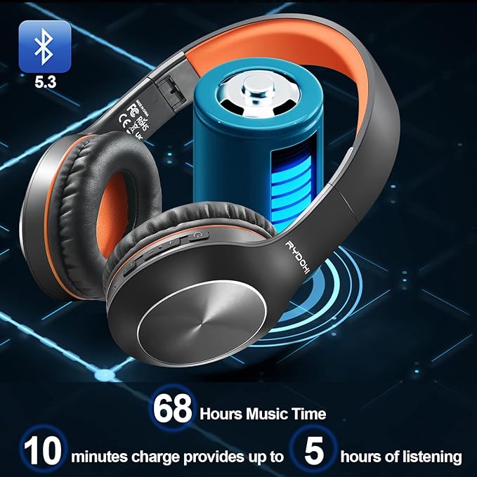 Bluetooth Headphones Over Ear, 68H Playtime and 3 EQ Music Modes Wireless Headphones with Microphone/Deep Bass, HiFi Stereo Foldable Lightweight Headset for PC Home Travel Office
