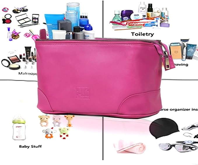 HLC Leather Toiletry Bag for Men - Best Gift for Men - Premium Genuine Leather Dopp Kit Shaving Kit Organizer Travel Kit Pouch Bag for Men - Large Size (pink)