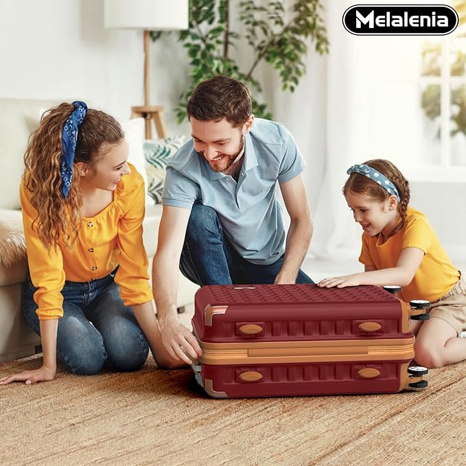 Melalenia Suitcase Sets 6 Piece Hard Shell Carry on Luggage with Spinner Wheels and TSA Lock, Lightweight Travel Backpack for Women, Men, Red Brown