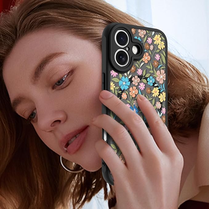 KANGHAR Case Compatible with iPhone 16 Flower Pattern [Compatible with Magsafe] Cute Colorful Blooming Florals Protective Magnetic Case for Girls Women 6.1"
