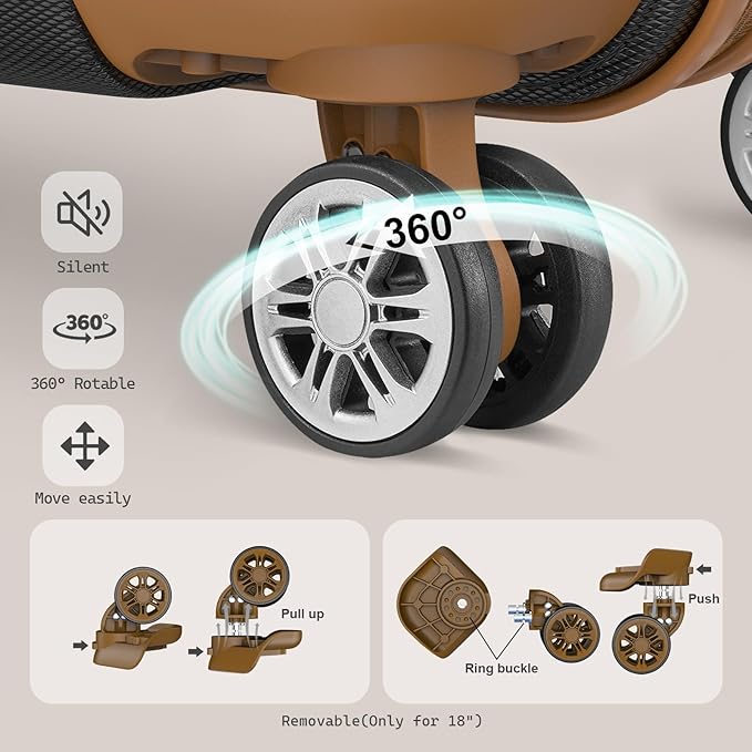 Melalenia Suitcase Sets 6 Piece Hard Shell Carry on Luggage with Spinner Wheels and TSA Lock, Lightweight Travel Backpack for Women, Men, Black Brown