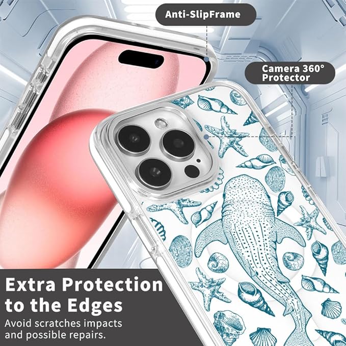 DAIZAG Case for iPhone 16, [Compatible with MagSafe],Phone Case for Women Girls Magnetic Clear Cover,Beach Seashell Whale Ocean Aesthetic