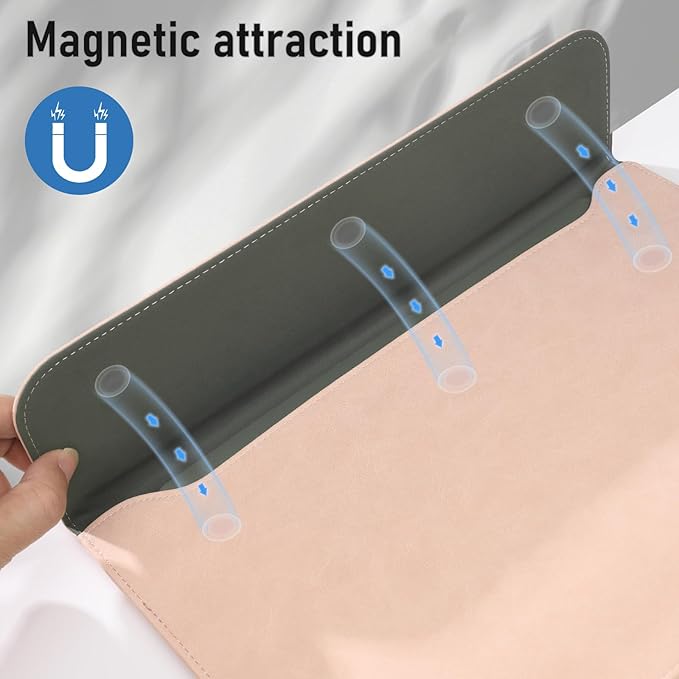 Allinside 13 Inch Laptop Sleeve Case for MacBook Air 13 2018-2025/MacBook Pro 13 2016-2022/Macbook Pro 14 2021-2024, Waterproof PU Leather Horizontal Envelope Protective Case Cover, Flesh Pink