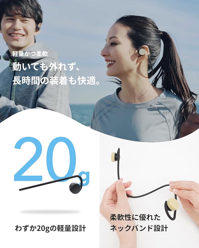 nwm GO Wireless On-Ear Speakers (Open Ear Earphones) Sound Leakage suppressed (PSZ Technology - Bone Conduction Alternative) Designed in Japan | Fog Black