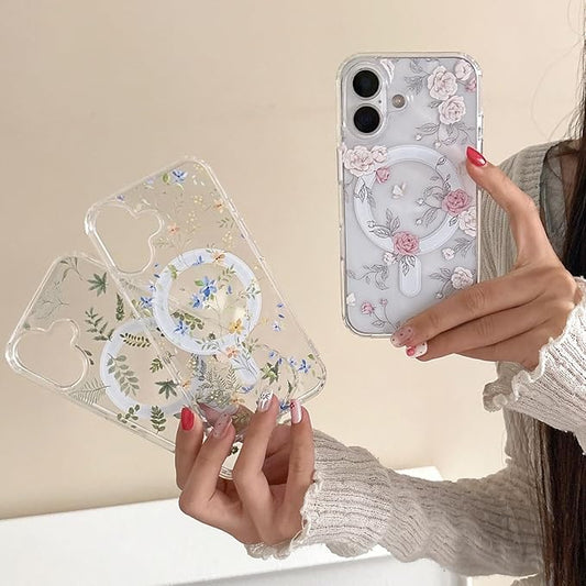 ZTOFERA for iPhone 17 Magnetic Case Compatible with Magsafe,Aesthetic Floral Pattern Design Cute for Girl Women,Anti-Drop Protective Hard Phone Cover for iPhone 17-Pink Rose