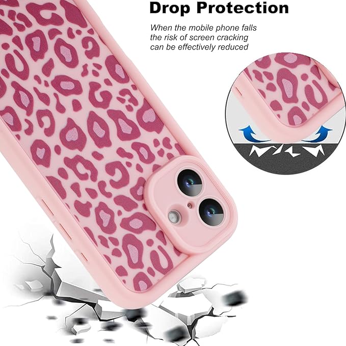 KANGHAR Case for iPhone 16 Leopard Printed Pattern Cute Cheetah Phone Case Soft TPU Shockproof Protective Cover for iPhone 16 6.1 Inch Pink