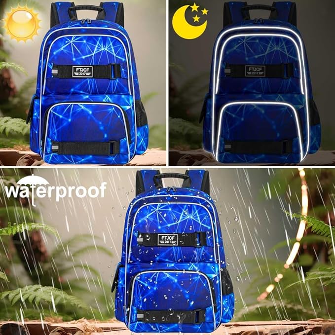 Laptop Backpack, 17 Inch School Bag College Bookbag with Lunch Bag Set, Water Resistant Aurora Backpacks for Teens Boys Man Students (Blue)