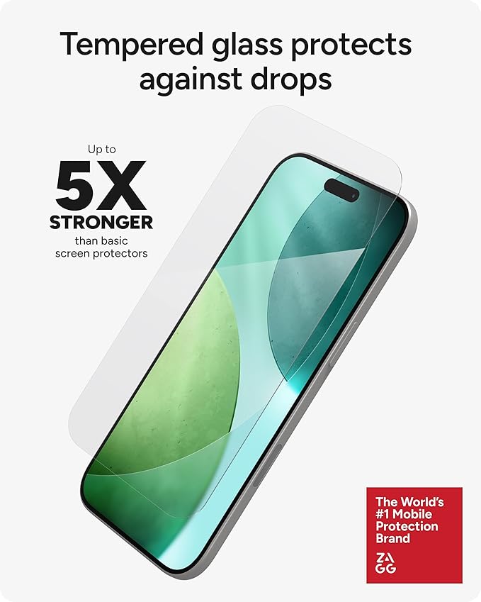 ZAGG Glass Elite Screen Protector for iPhone Air - 5X Stronger Tempered Glass, ClearPrint Technology for Smudge Free Clarity, Smooth Feel, Full Coverage, InvisibleShield, Easy Two-Step Installation