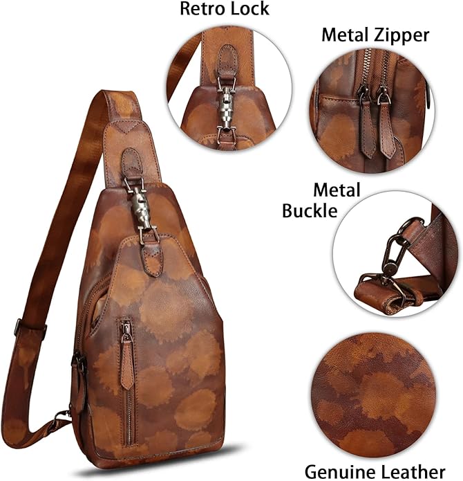 Genuine Leather Sling Bag for Women and Men Vintage Handmade Leather Sling Backpack Fashion Crossbody Bag Chest Purse