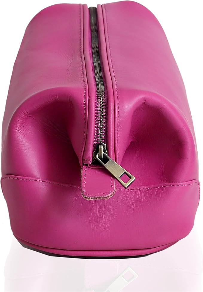 HLC Leather Toiletry Bag for Men - Best Gift for Men - Premium Genuine Leather Dopp Kit Shaving Kit Organizer Travel Kit Pouch Bag for Men - Large Size (pink)