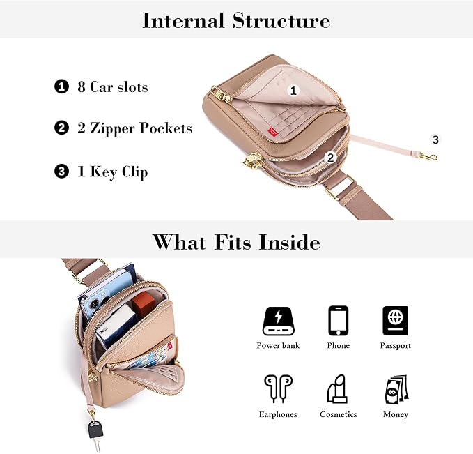 INICAT RFID Blocking Sling Bag Leather Crossbody Bags for Women Fanny Pack Cross Body for Woman Chest Bag for Travel 1.9L