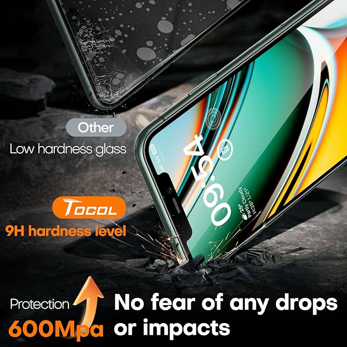 TOCOL for iPhone 11 Pro Screen Protector 9H Hardness Military Grade Shatterproof HD Tempered Glass Full Coverage Easy Installation Case Friendly 2 Pack