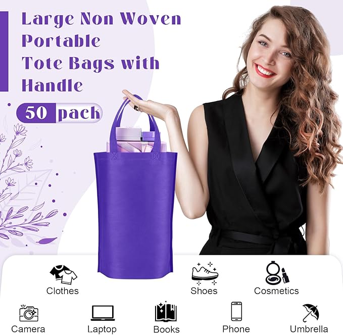 Windyun Reusable Grocery Bags Large Non Woven Shopping Bags with Handle Foldable Portable Tote Carryall Bulk 11.8x6x13.8 Inch