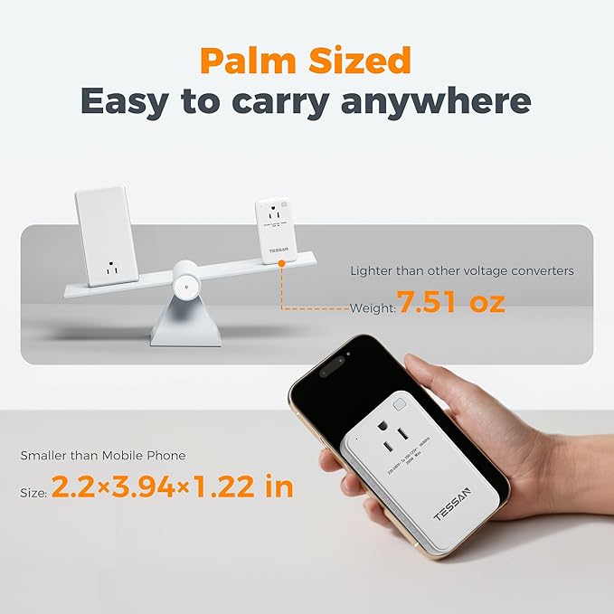 220V to 110V Voltage Converter US to Europe, TESSAN Universal Travel Adapter with 2 AC Sockets and 2 USB (1 USB-C) Ports, 200W Power Converter with EU/UK/AU/IT/India Plugs for Worldwide Travel