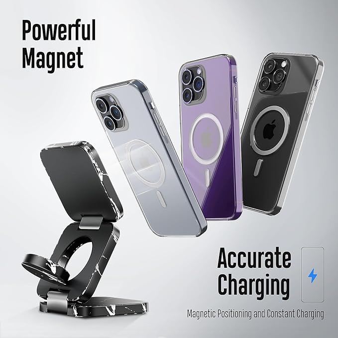 Fast Wireless Charger, Magnetic Foldable 3 in 1 Charging Station for iPhone 17/16/15/14/13/12 Pro/Plus/Pro Max, 5W Portable Charger for Apple Watch9/8/7/6/5/4/SE, for Airpods