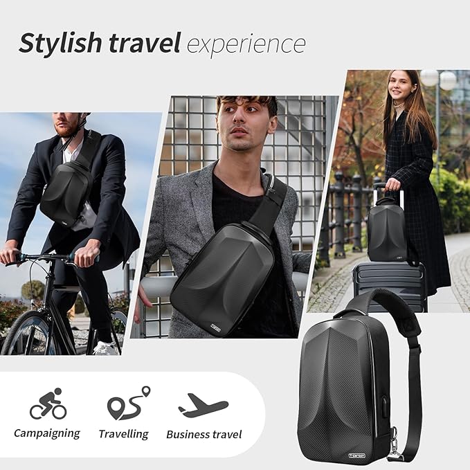 T-carbon Anti-Theft Crossbody Bag for Men,Travel Sling Bag Real Carbon fiber Hard Shell,Single Strap Backpack with USB and Reset Lock for Hiking Traveling Sporting Cycling Daily