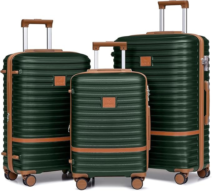 Joyway Luggage Set 3 Piece Suitcase Sets with Spinner Wheel,Lightweight Hardside Expandable Travel Laggage with TSA Lock (20/24/28 Green brown NEW, TR008