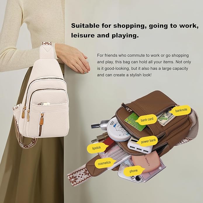 Leather Sling Bag for Women,Travel Small Sling Bag Crossbody Bags for Women-Vegan Leather Fanny Pack Crossbody Bags