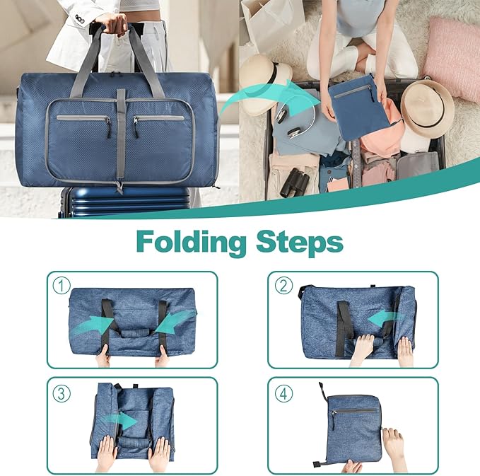 Dimayar Travel Duffle Bag for Men Women - Foldable Duffel Bag with Shoes Compartment - Overnight Bags Waterproof & Tear Resistant(85L,Dark Blue)