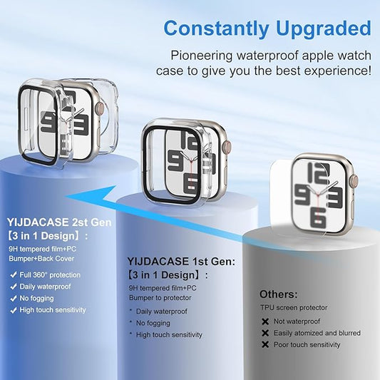 3 in 1 Waterproof Case for Apple Watch Screen Protector 40mm Series 4/5/6/SE/SE2/SE3(2025),with Tempered Glass 360° Protective Front and Back PC Bumper Cover Compatible iWatch 40mm