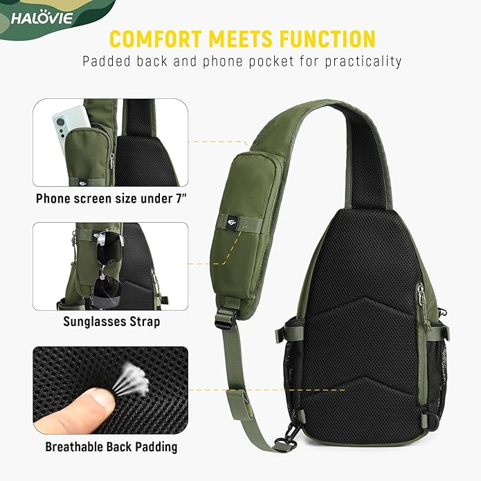 HALOVIE Crossbody Sling Bag Anti Theft Crossbody Backpack RFID Sling Backpack Lightweight Travel Hiking Chest Bag