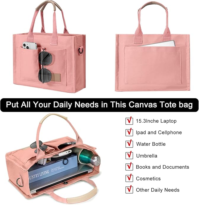 Tote Bags for Women Canvas Tote Purse Crossbody with Pockets Top Handle Shoulder Satchel Bag for Women