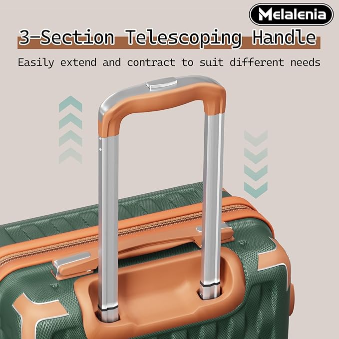 Melalenia Luggage Sets 7 Piece Hard Shell Carry on Suitcase with Spinner Wheels and TSA Lock, Lightweight Travel Duffel Bag for Women, Men, Green Brown