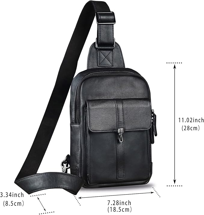 IVTG Genuine Leather Sling Bag Casual Shoulder Hiking Backpack Vintage Handmade Crossbody Bag Retro Chest Daypack (Darkgrey)