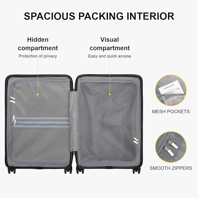 LEVEL8 Rolling Carry on Luggage Airline Approved, Carry-on Suitcases with Wheels, Lightweight Luminous Textured Luggage for Men Women, Tsa Lock, 20 Inch, Dark Grey