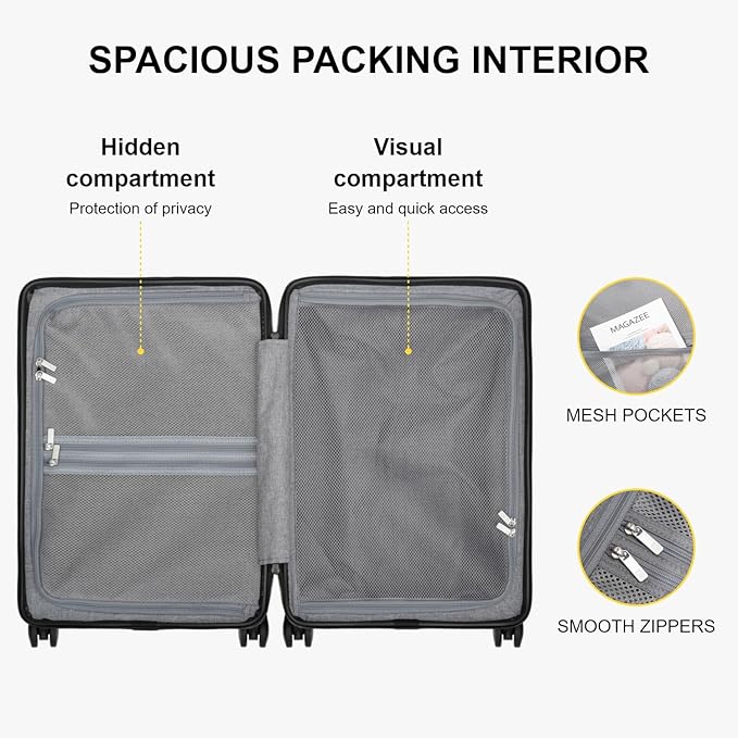 LEVEL8 Carry on Luggage Airline Approved, Carry-on Suitcases with Wheels, Lightweight Hardside Luminous Textured Luggage for Travel with Tsa Lock, 20 Inch, Navy