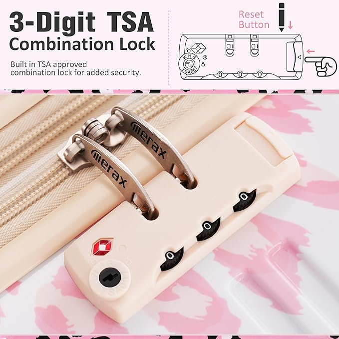 Merax Luggage Sets 3 Piece, Hardside Expandable Suitcase Set with Spinner Wheels, Lightweight Leopard Luggage 20+24+28 IN, Leopard Pink