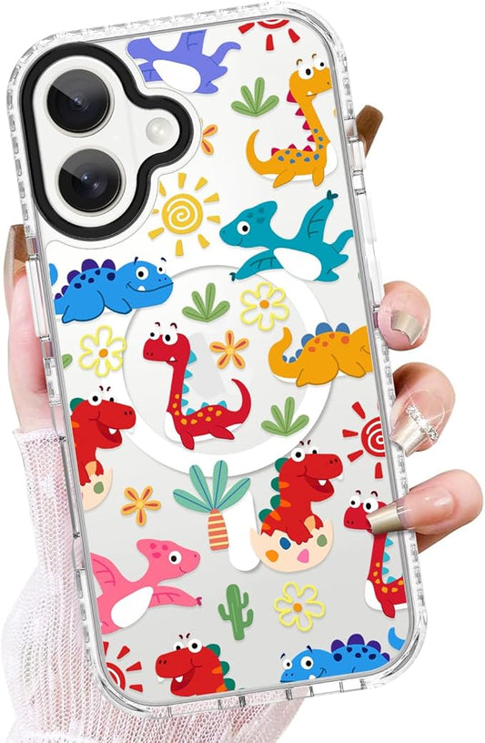 ZIYE Clear Case for iPhone 17 Compatible with Magsafe, Funny Dinosaur Design Shockproof Soft TPU Bumper Hard PC Protective for Women Girls Magnetic Cover