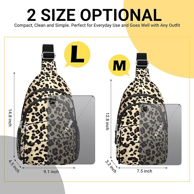 Crossbody Bags for Women, Sling Bag for Men, Small Hiking Backpack Anti Theft Lightweight for Outdoors Travel (L, Leopard)