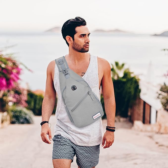 ZOMAKE Sling Bag,Small Crossbody Sling Backpack,Water Resistant Shoulder Daypack for Travel,Anti Thief Chest Bag for Hiking(Grey(New))