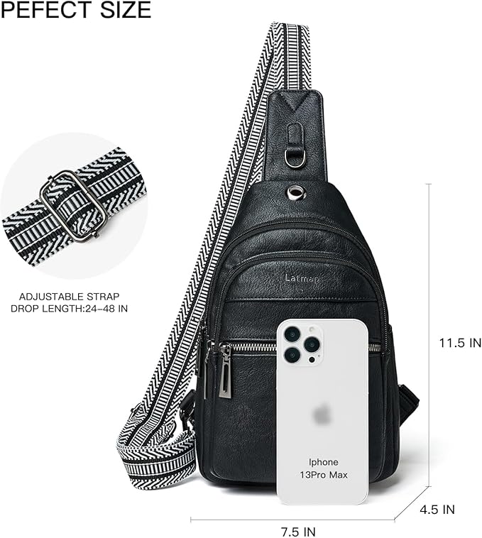 7L Sling Bag For Women Faux Leather Anti Theft Small Casual Daypack Backpack Fanny Pack Crossbody Chest Bags Purse Waterproof Black