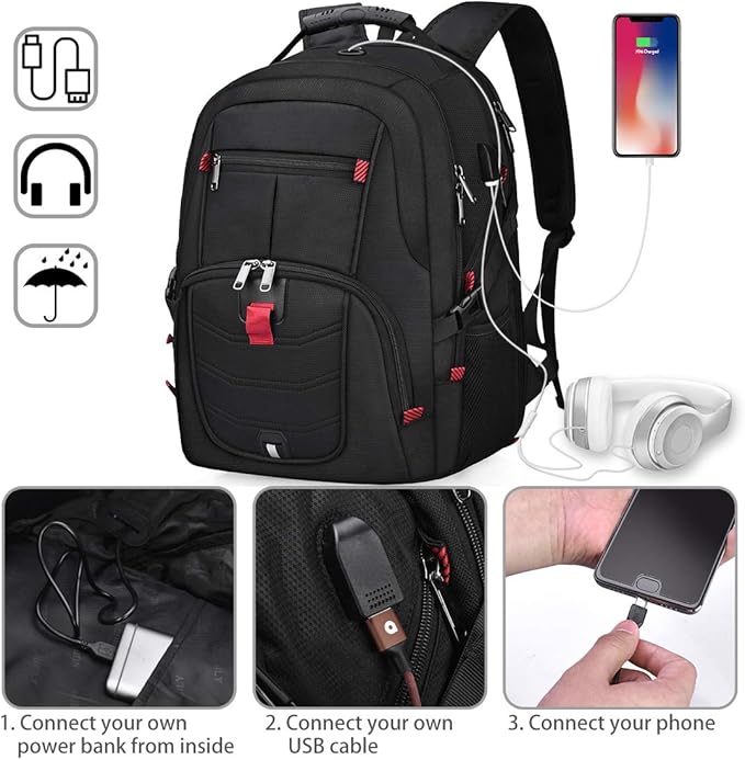 NUBILY Laptop Backpack 18.4 Inch Waterproof Extra Large TSA Travel Backpack Anti Theft College Business Mens Backpacks with USB Charging Port 17.3 Gaming Computer Backpack for Women Men Black