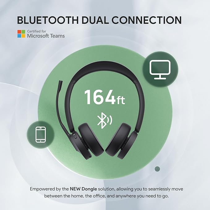 Yealink BH70 UC Wireless Bluetooth Headset with Microphone for Work, up to 35h Talking Battery, Teams UC Compatible Headsets for Computer Mobile, 147g Lightweight Headphone for Open Office 50m Range