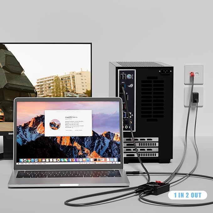 Ethernet Splitter 1 to 2 Out (Double USB-C Port), Upgrade Design RJ45 Splitter with USB A to C Power Cord, Gigabit LAN Internet Adapter, 1Gbps, RJ45 to Double Type-C Adapter, for MacBook to Ethernet