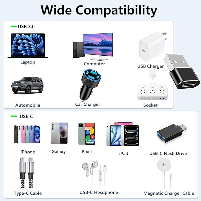 [Apple MFi Certified] USB to USB C Adapter, Stuffcool 6Pack Type C Female to USB A Male OTG Car Charger Cable Carplay Digital Converter for iPhone 17 17 Pro 16 15 14 13 12 11, Galaxy, Pixel, Headphone