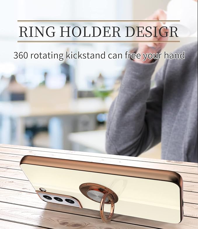 Tnarru Compatible for Samsung Galaxy S22 Plus Case with Ring Holder Kickstand [with Magnetic] Soft TPU Shockproof Electroplated Protective Phone Case for Galaxy S22+ 5G White