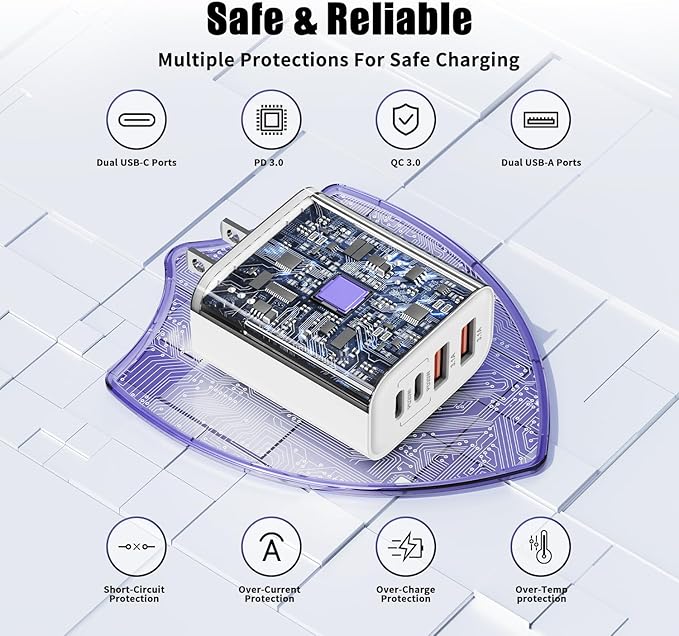 USB C Charger Block, 40W 3Pack 4-Port Type C Fast Charging Wall Cube, Dual PD&QC Power Adapter Multiport Charger Wall Plug Type C Brick for iPhone 16/15/14/13/12/11 Pro Max XR XS, iPad Pro/Air/Mini