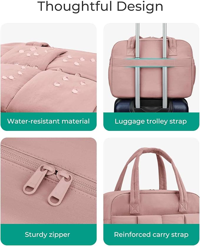 BAGSMART Gym Bag for Women, 24L Puffer Travel Duffle Bag for Travel with Laptop Compartment, Weekender Bags for Women, Carry On Duffel Bag Personal Item Bag, Dark Pink