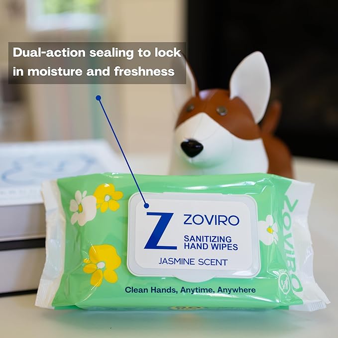 Zoviro Hand Sanitizing Wipes, Bergamot and Orange Essential Oils, Moisturizing Hand Sanitizer Wipes, Value Pack, Jasmine Scent, 80 Count (Pack of 6)