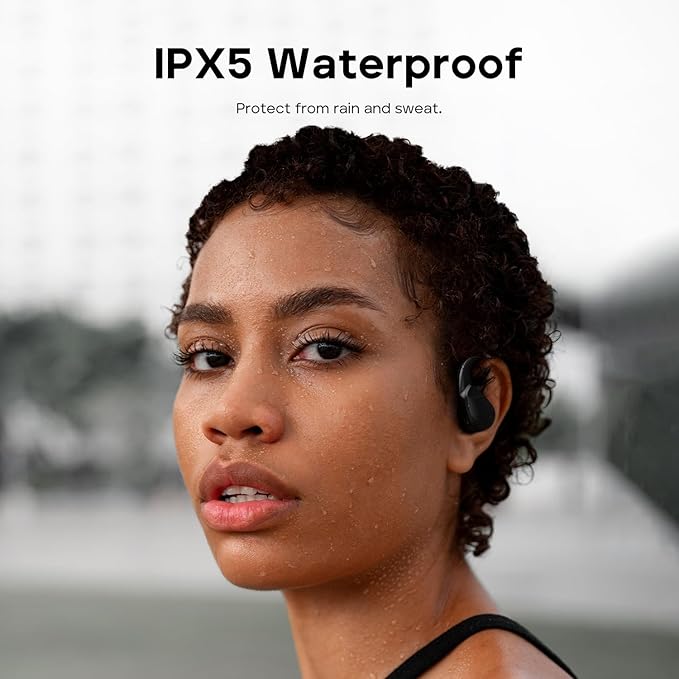 Tribit Open-Ear Headphones OpenGo, Wireless Earbuds with Bluetooth 5.3, IPX5 Waterproof Sport Earphones, 104H Playtime with Charging Case, Ergonomic Earhooks, LED Display, Built-in Mic for Workout