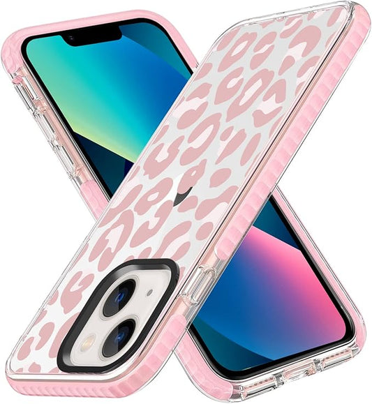 ZIYE Clear Case for iPhone 13 Cover Pink Leopard Design Shockproof Soft TPU Bumper Protective Phone Case for Women Girls Girly Pink Case