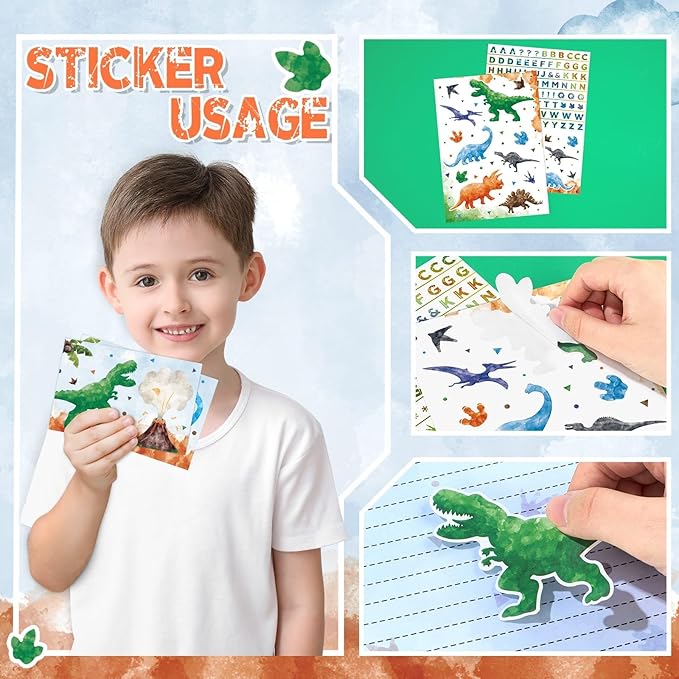 WERNNSAI Kids Stationery Set -72 PCS Dinosaur Boys Stationery Set Teens Dino Letter Writing Kit Dinosaur Letter Paper Set Stationery Writing Sheets with Envelopes School Gift Set